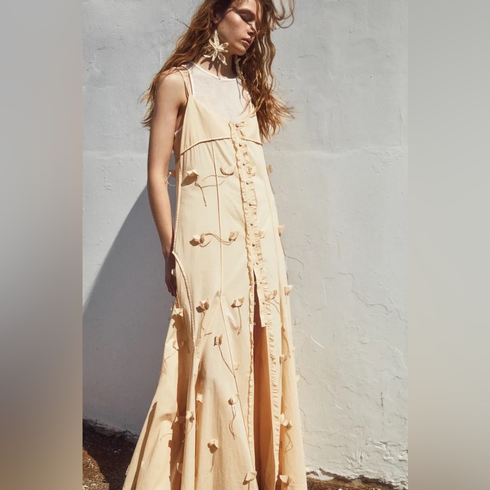 H&M Studio Collection Appliquéd button-front dress (Light beige)